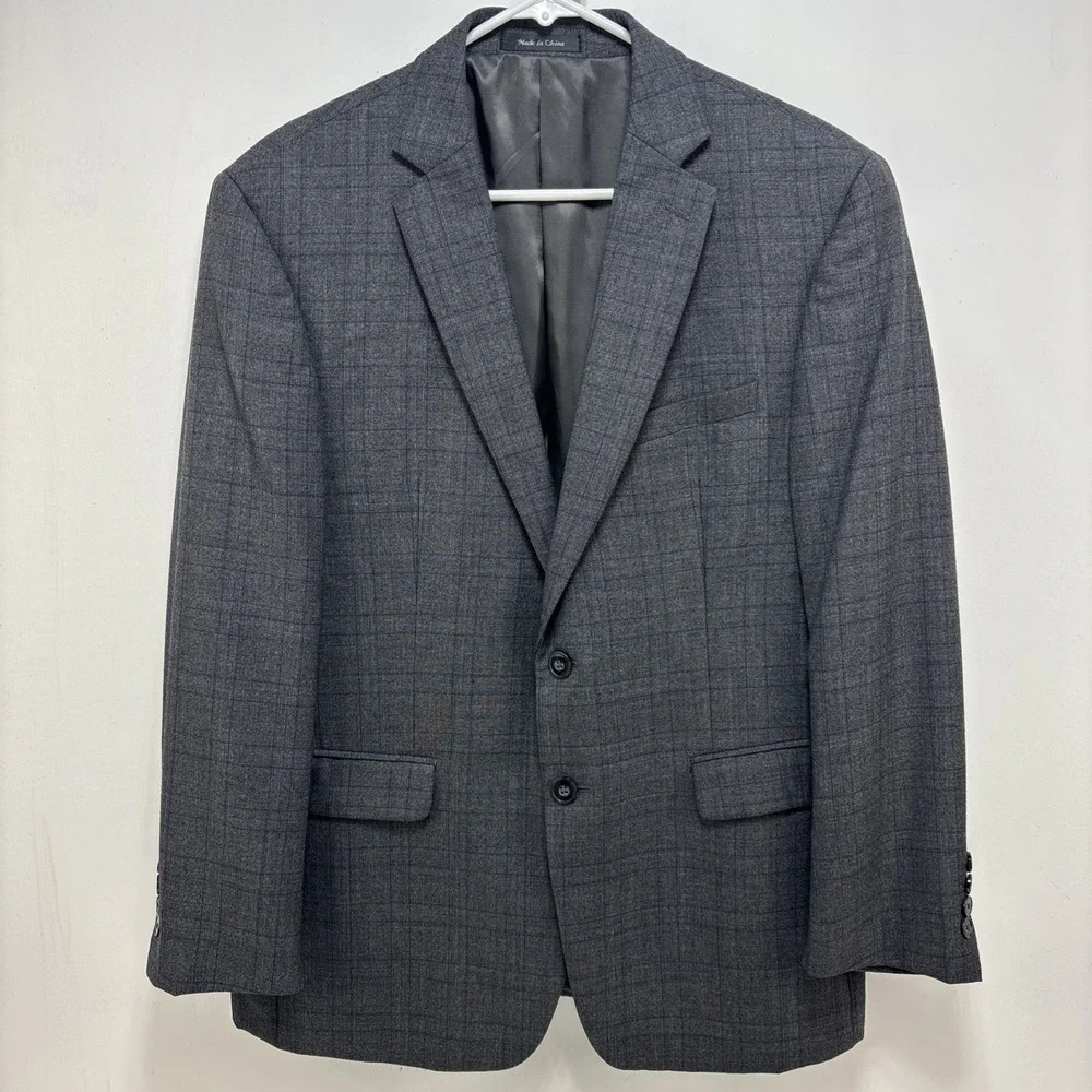 Calvin Klein Mens Extreme Slim Fit Gray Plaid Vest And Blazer Jacket Size 42S